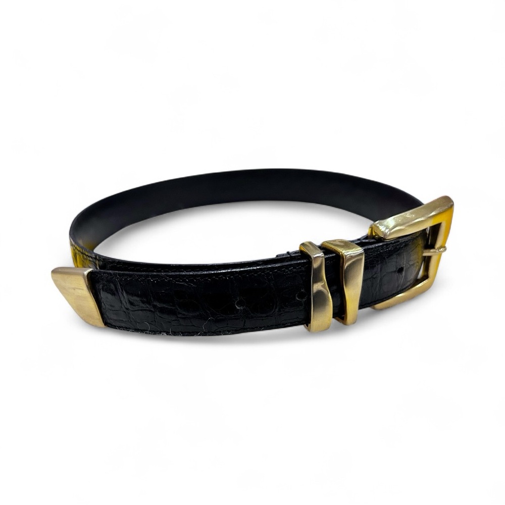 Vintage Jaeger Black Croc-Embossed Leather Belt Made in Italy, Size Small Women